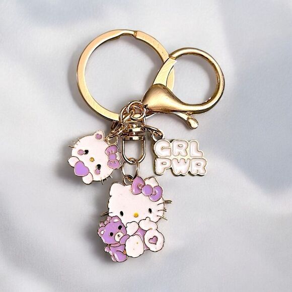Hello Kitty Girl Power Lavender Multi Charm Keychain NWT - Picture 1 of 1